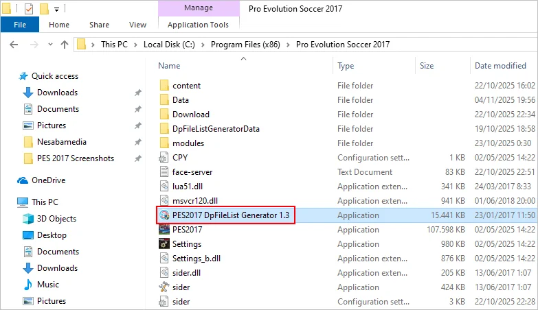 run dpfilelist generator